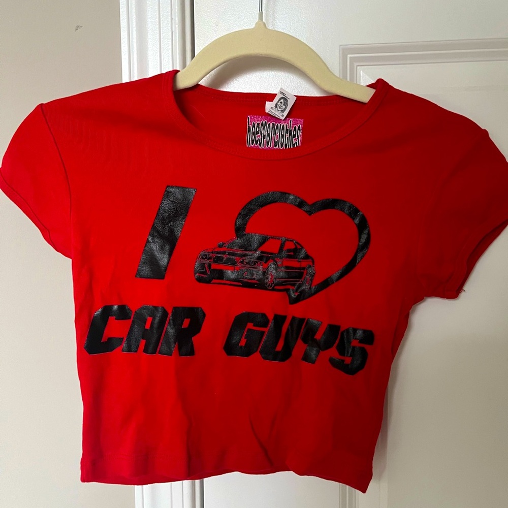 I heart car guys red baby tee cropped from hoes4clothes y2k